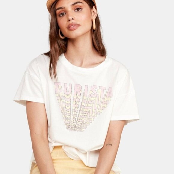 NEW MATE the Label White Organic Cotton "Turista" Max Boxy Crew Shirt - L - Picture 1 of 9